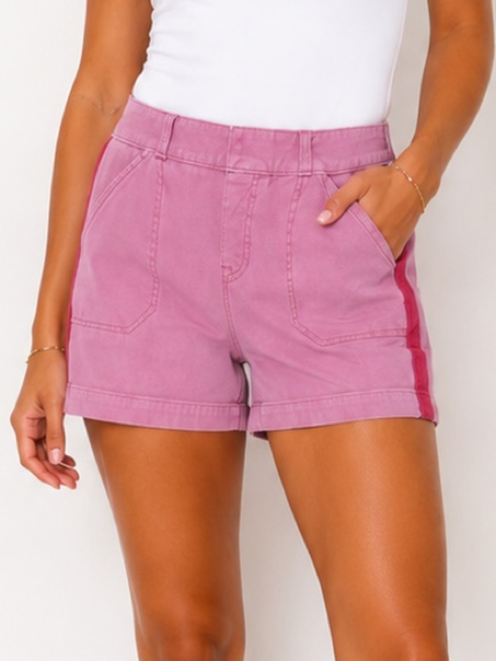 SPANX Pink-Berry Stretch Twill Sporty Side Striped Cargo Utility Shorts Size L